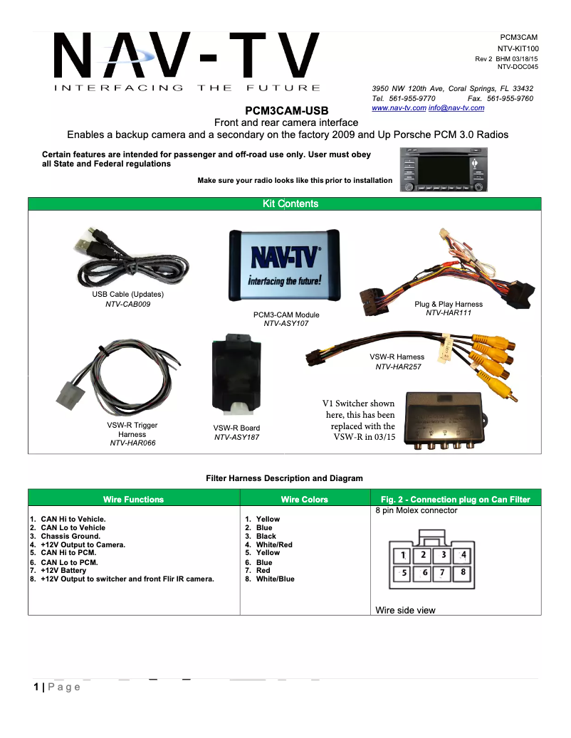 Page n°1 - Manuel utilisateur NAV-TV PCM3-CAM NTV-KIT100