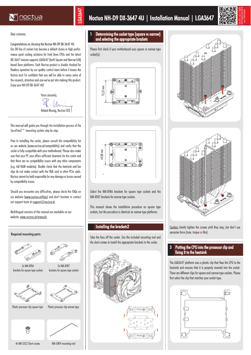 Page 1 de la notice Manuel utilisateur Noctua NH-D9 DX-3647 4U