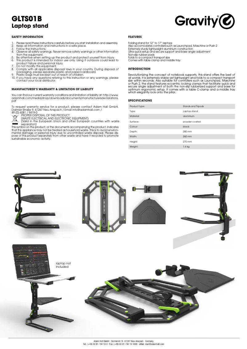 Page 1 de la notice Manuel utilisateur Gravity LTS 01 B