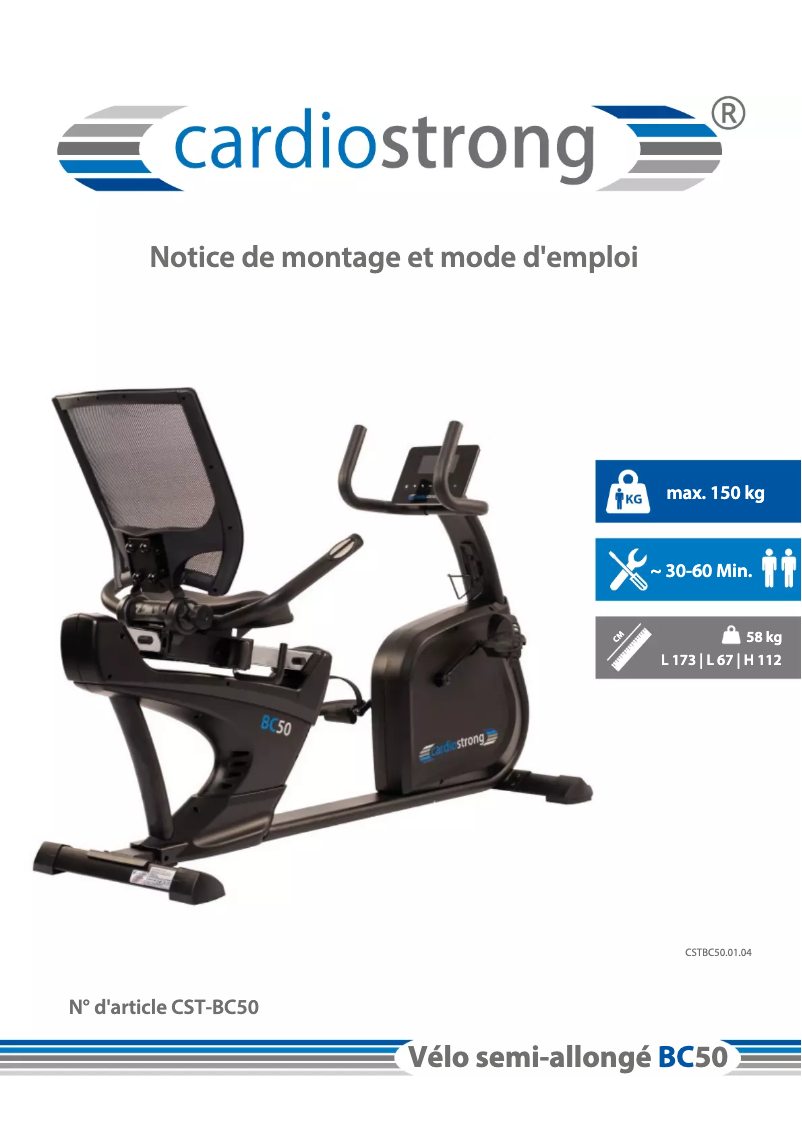 Page n°1 - Manuel utilisateur Cardiostrong BC50