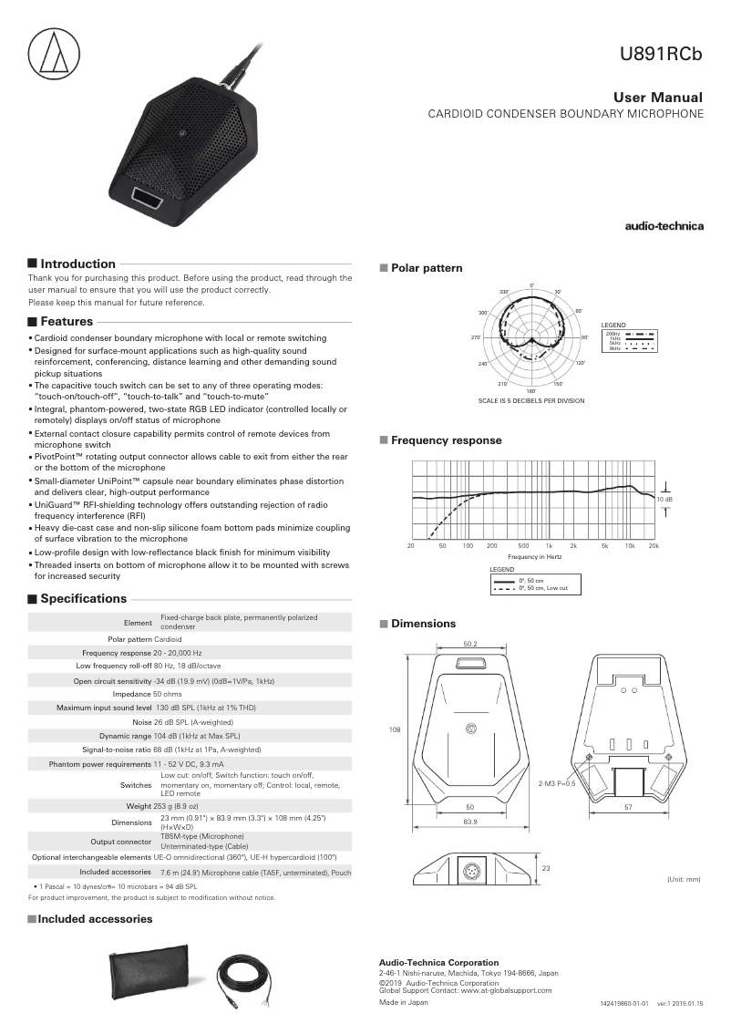 Page n°1 - Manuel utilisateur Audio-Technica U891RCb