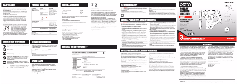 Page 1 de la notice Manuel utilisateur Ozito RHD-1600U