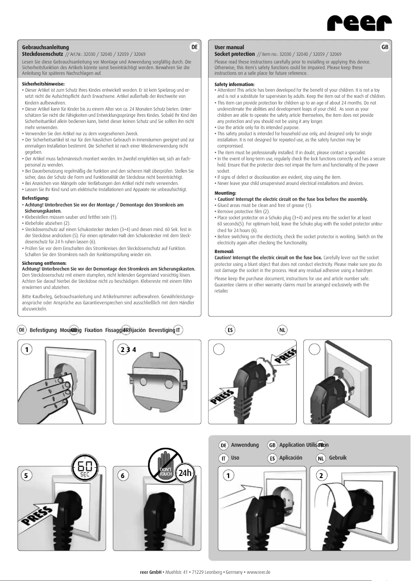 Page n°1 - Manuel utilisateur Reer 32040