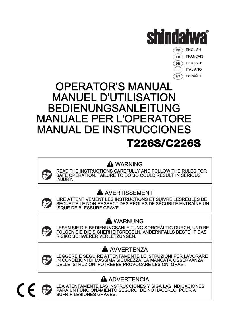 Page n°1 - Manuel utilisateur Shindaiwa C226S