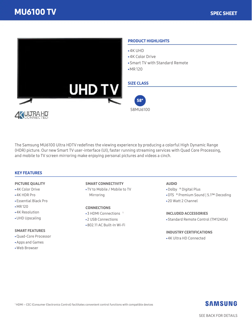 Image de la première page du manuel de l'appareil UN58MU6100FXZA