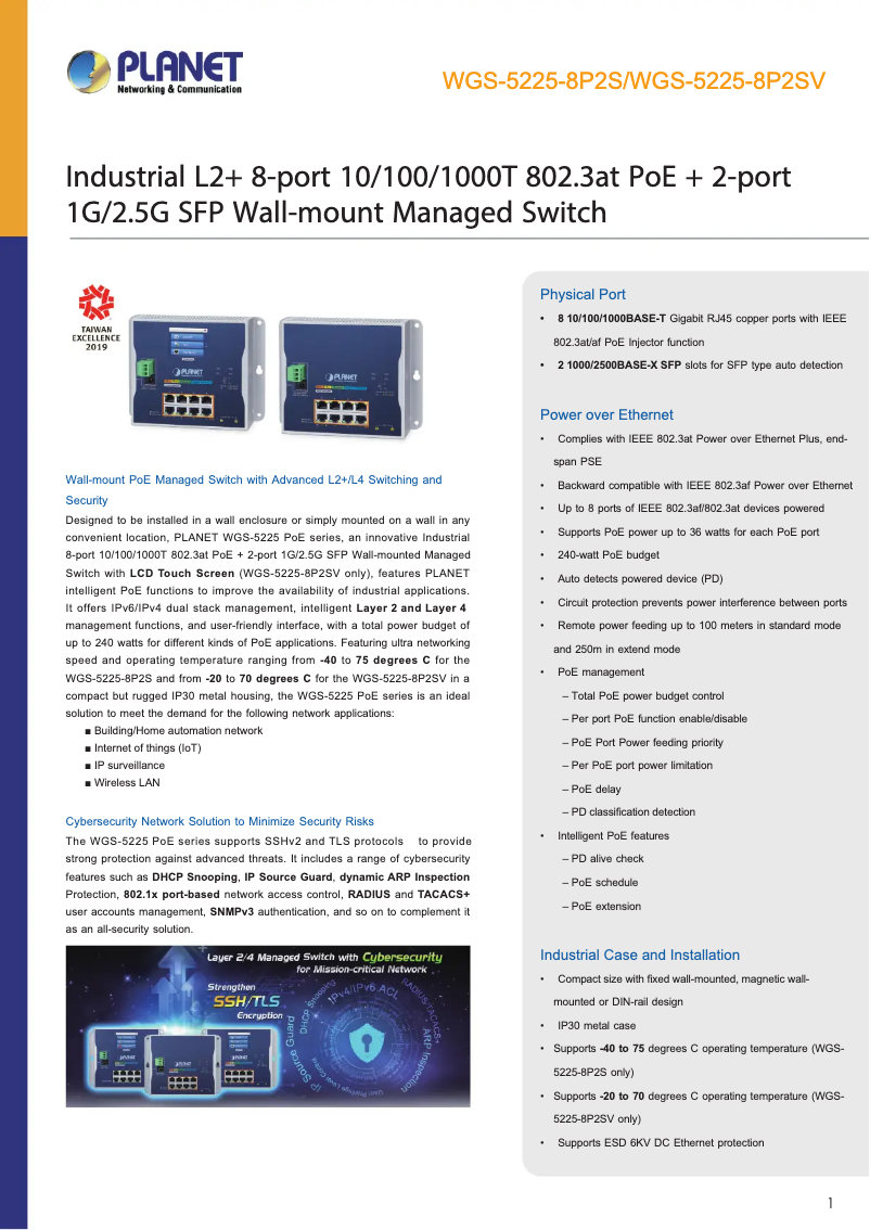 Page n°1 - Fiche technique Planet WGS-5225-8P2S