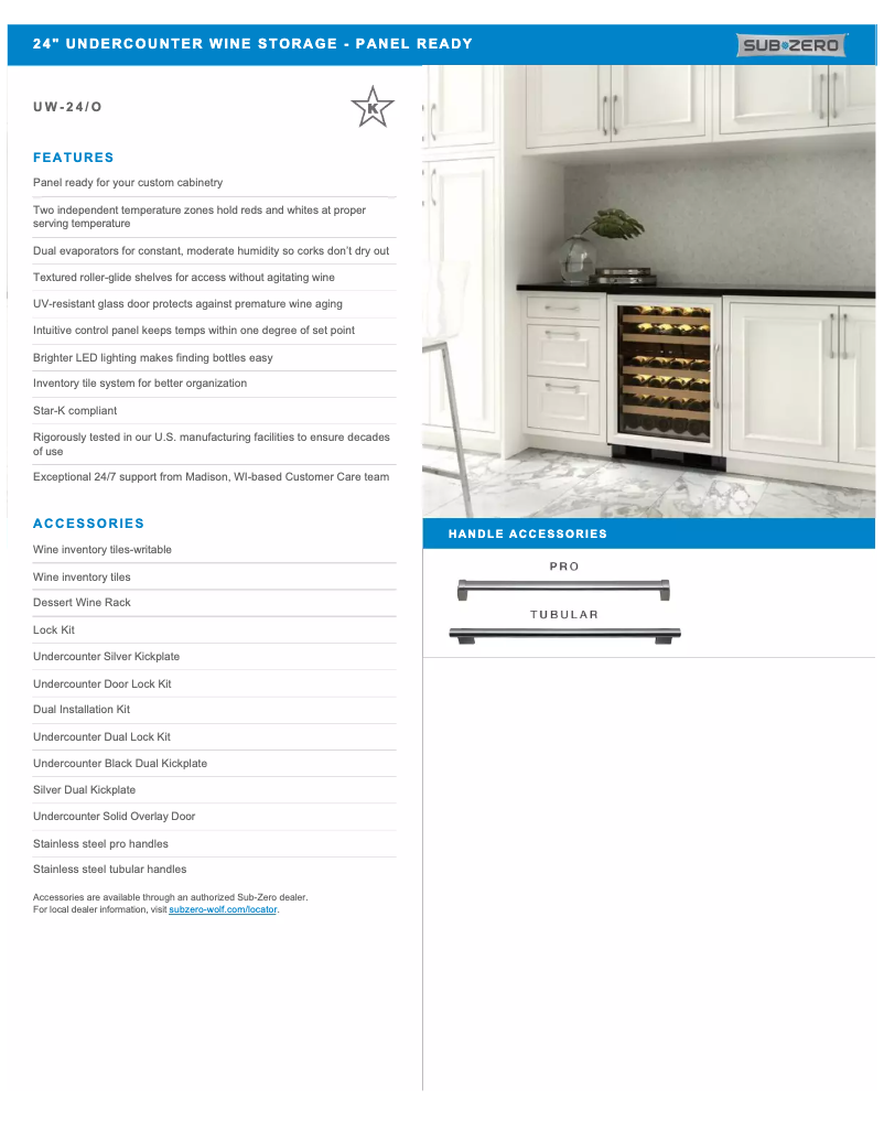 Page n°1 - Fiche technique Sub-Zero UW-24/O-LH