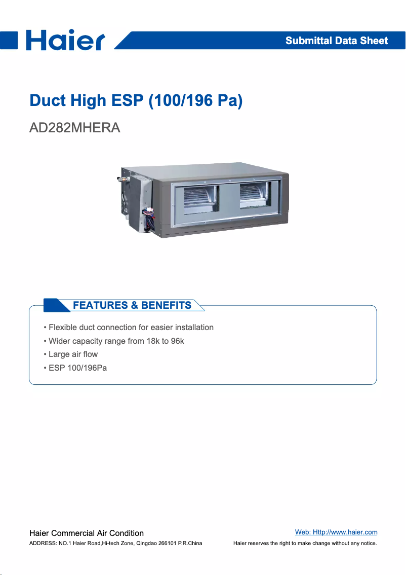 Page 1 de la notice Manuel utilisateur Haier AD282MHERA