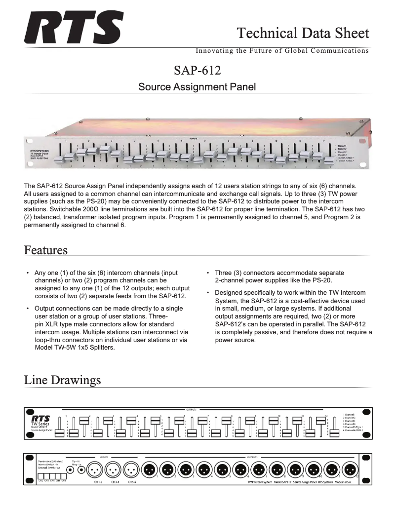 Page 1 de la notice Fiche technique RTS SAP-612