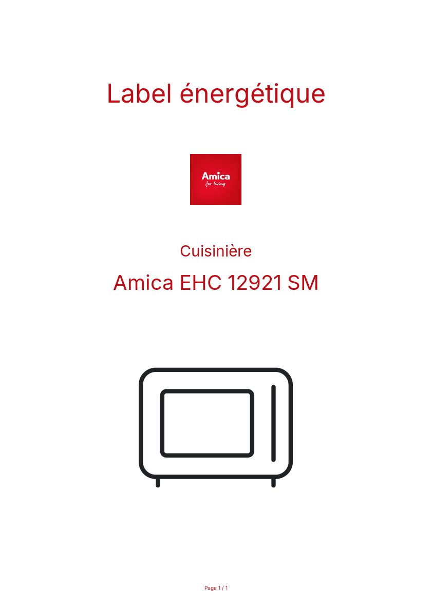 Page n°1 - Label énergétique Amica EHC 12921 SM
