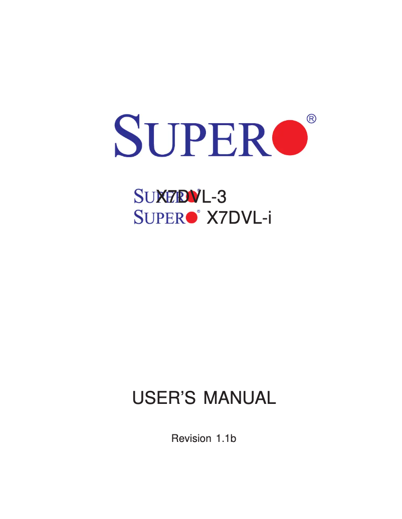 Image de la première page du manuel de l'appareil X7DVL-3 ServerBoard