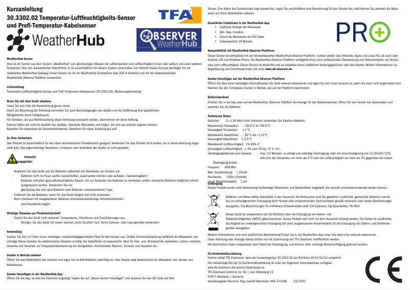 Page 1 de la notice Manuel utilisateur TFA 30.3302