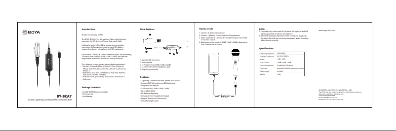 Page n°1 - Manuel utilisateur BOYA BY-BCA7