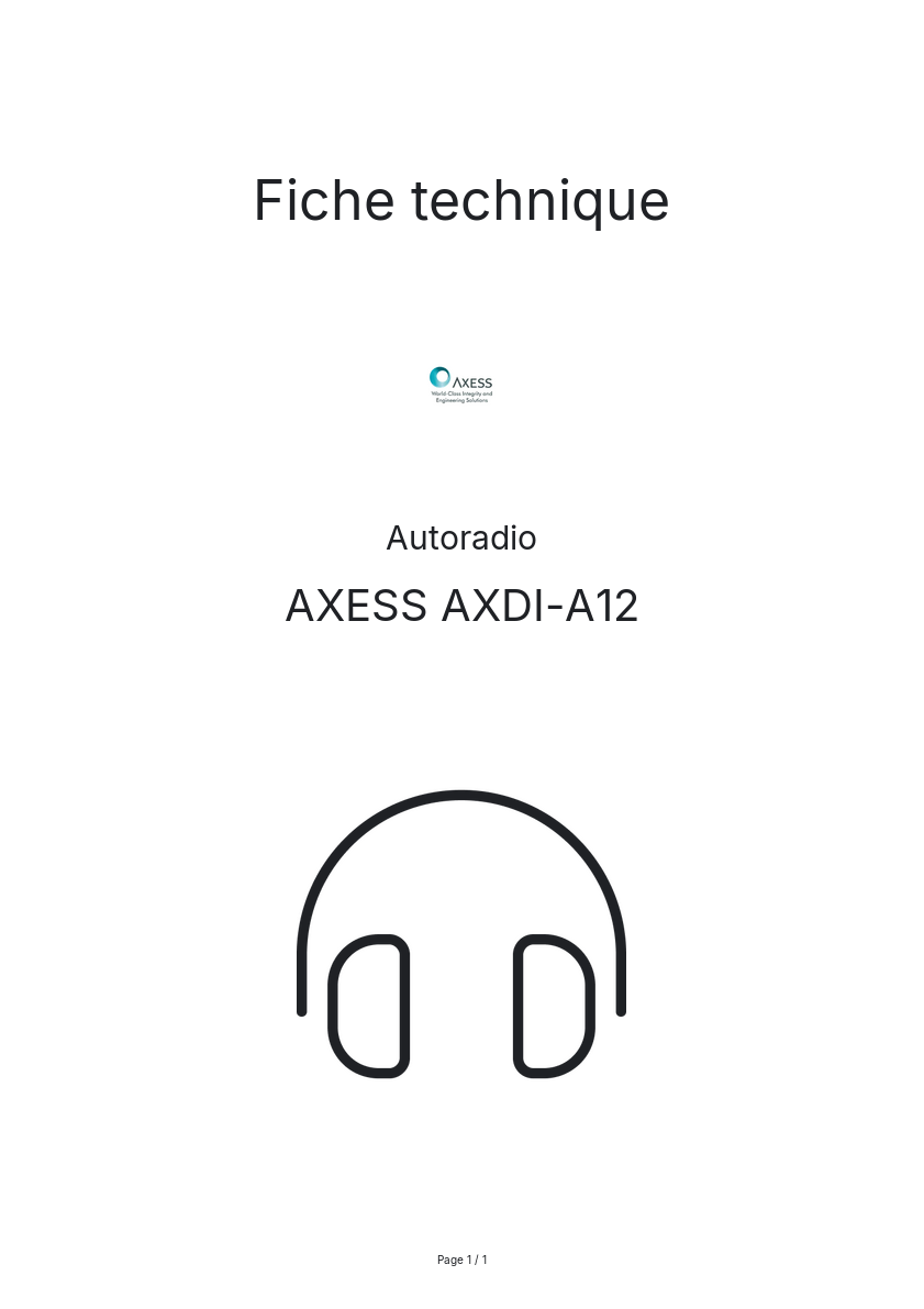 Page n°1 - Fiche technique AXESS AXDI-A12