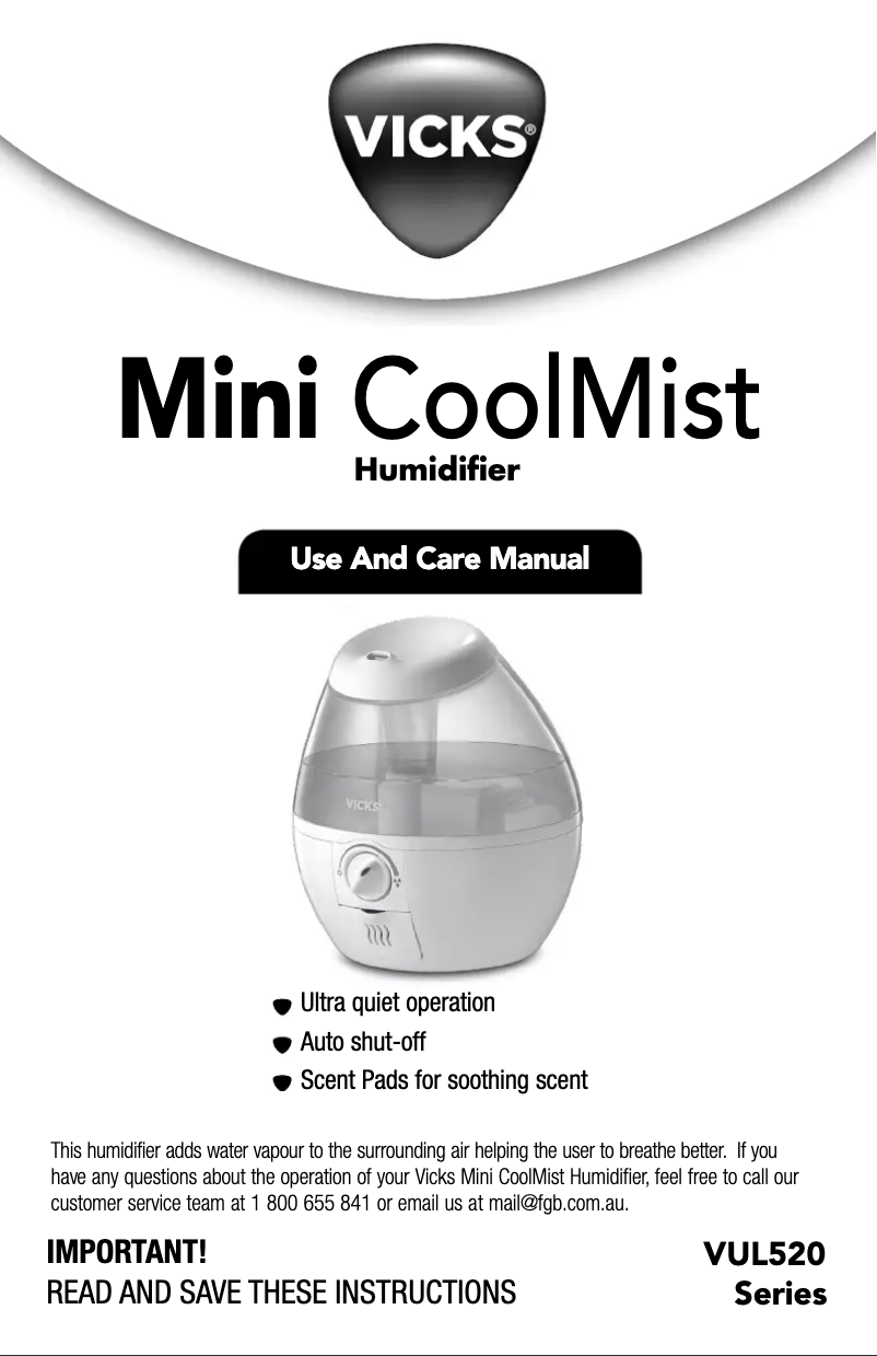 Page 1 de la notice Manuel utilisateur Vicks Mini CoolMist