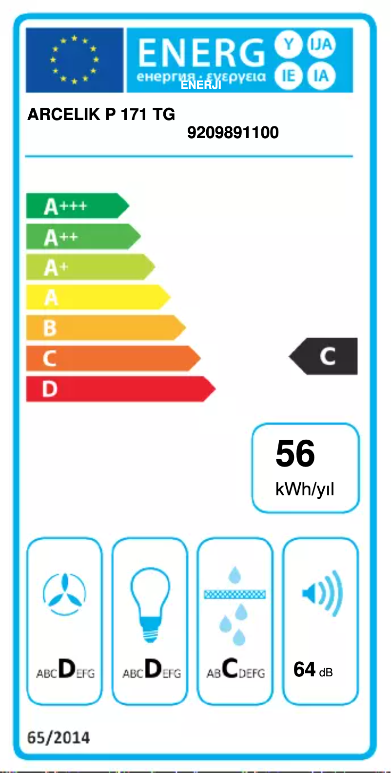 Page n°1 - Label énergétique Arçelik P 171 TG