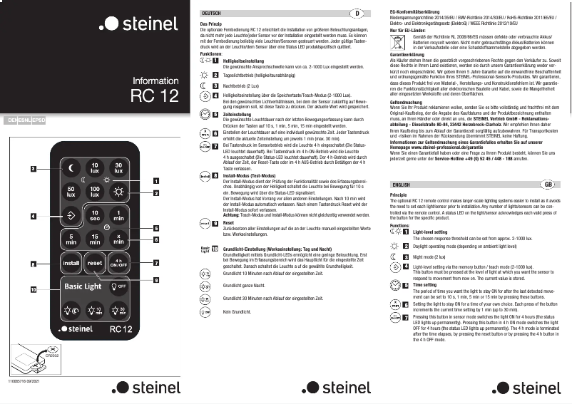 Page n°1 - Manuel utilisateur Steinel RC 12