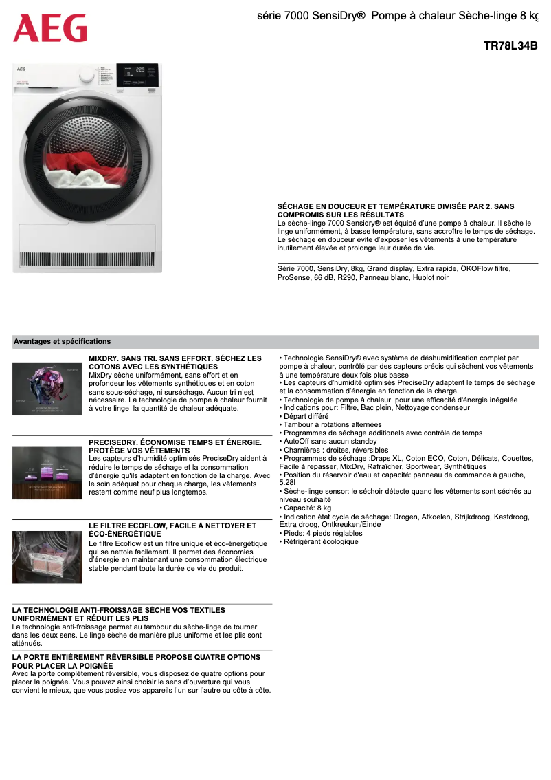 Page n°1 - Fiche technique AEG TR78L34B