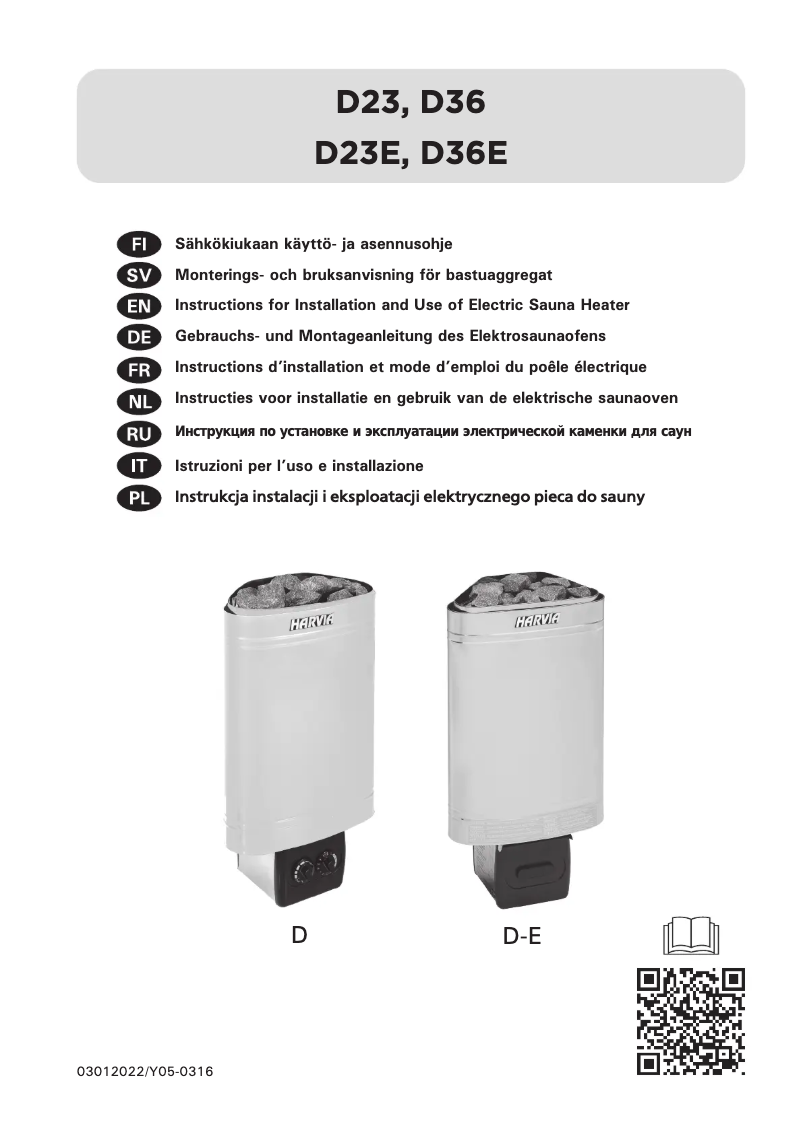 Page 1 de la notice Manuel utilisateur Harvia Delta D36 HD360400