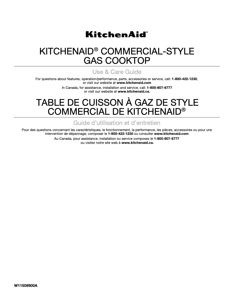 Page n°1 - Manuel d'utilisation et d'entretien KitchenAid KCGC558JSS