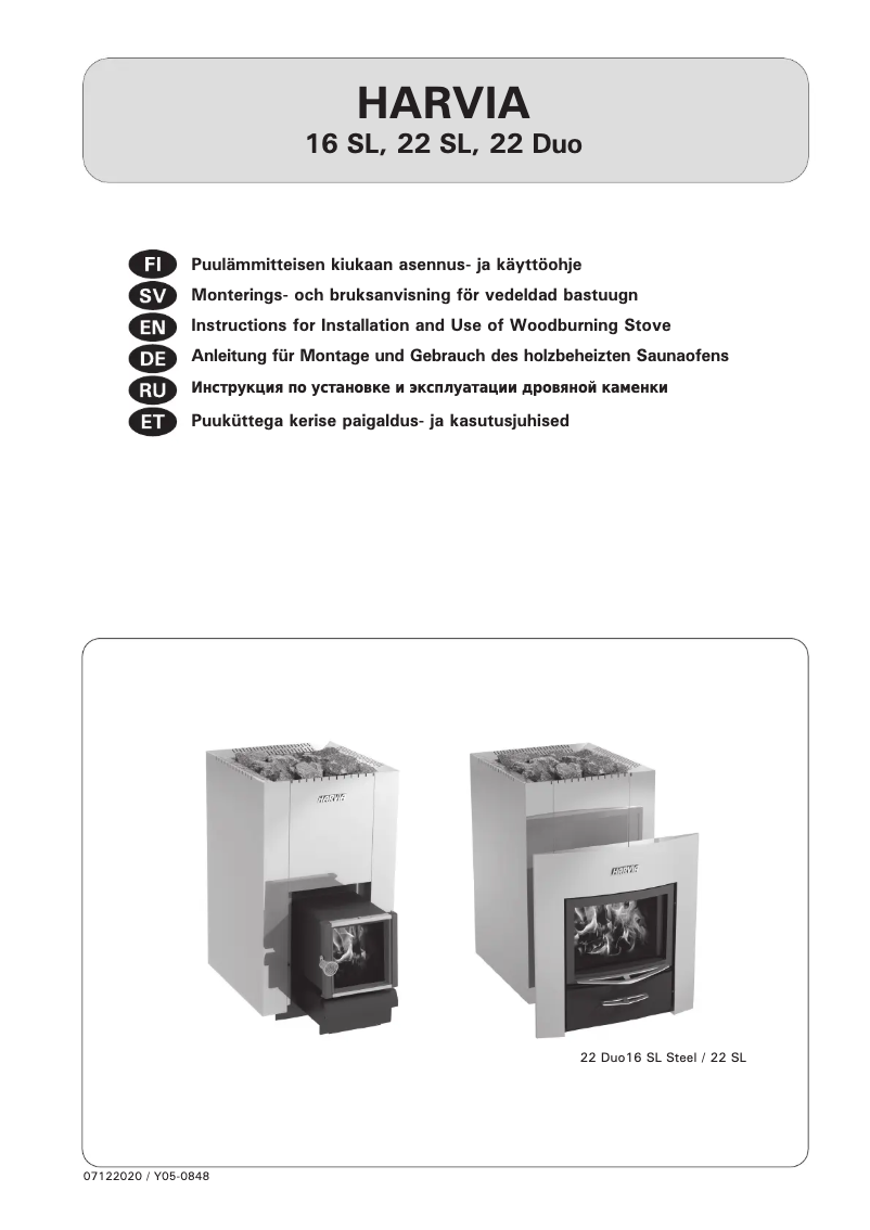 Page n°1 - Manuel utilisateur Harvia 22 8 WK220SSL