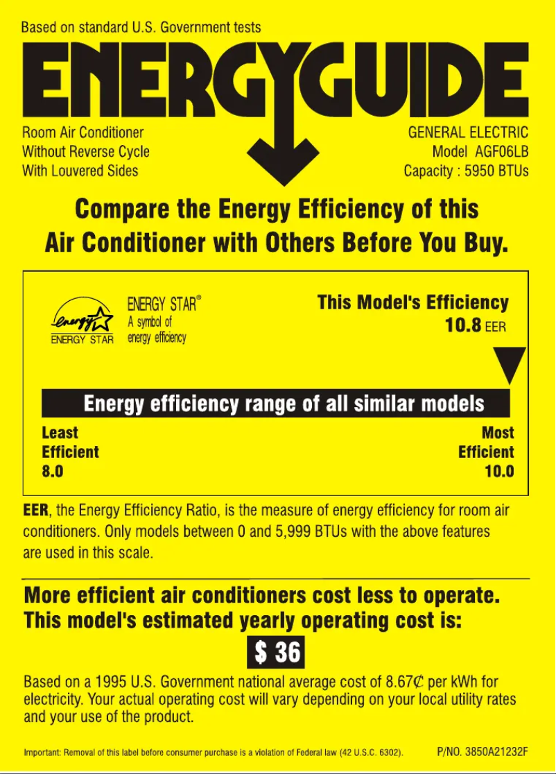 Page n°1 - Label énergétique GE AGF06LB