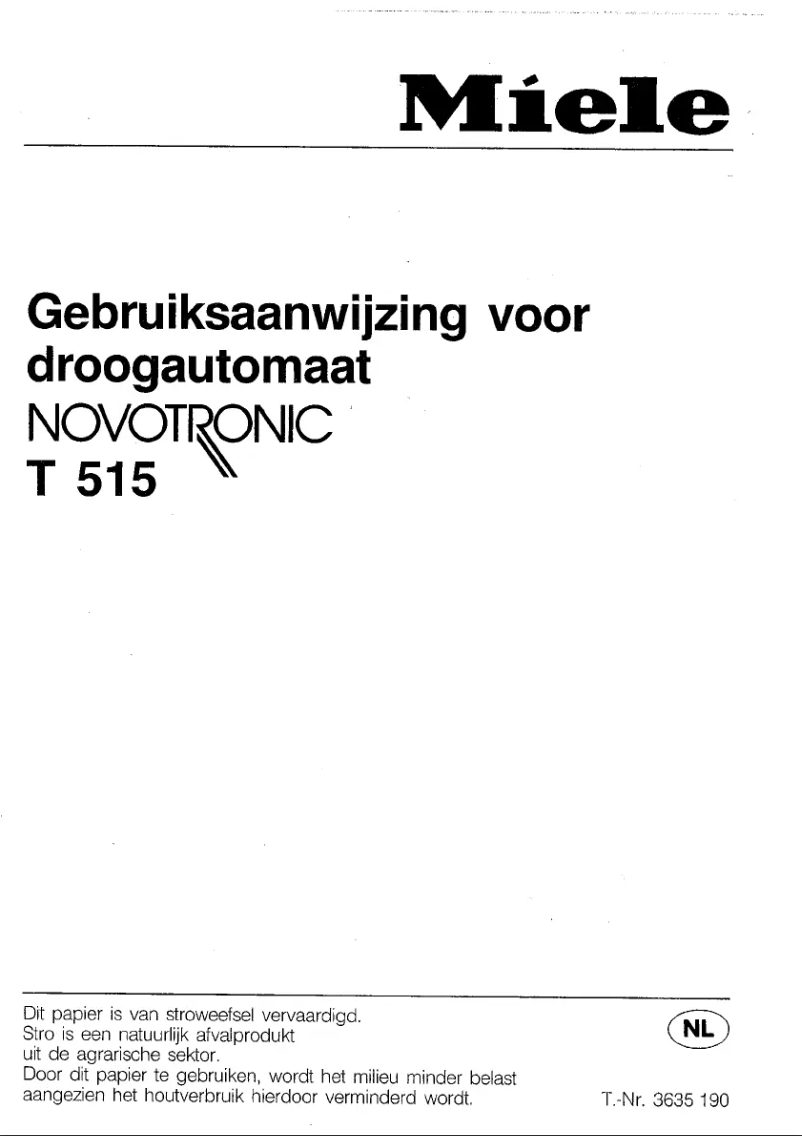 Page n°1 - Manuel utilisateur Miele T 515 Novotronic