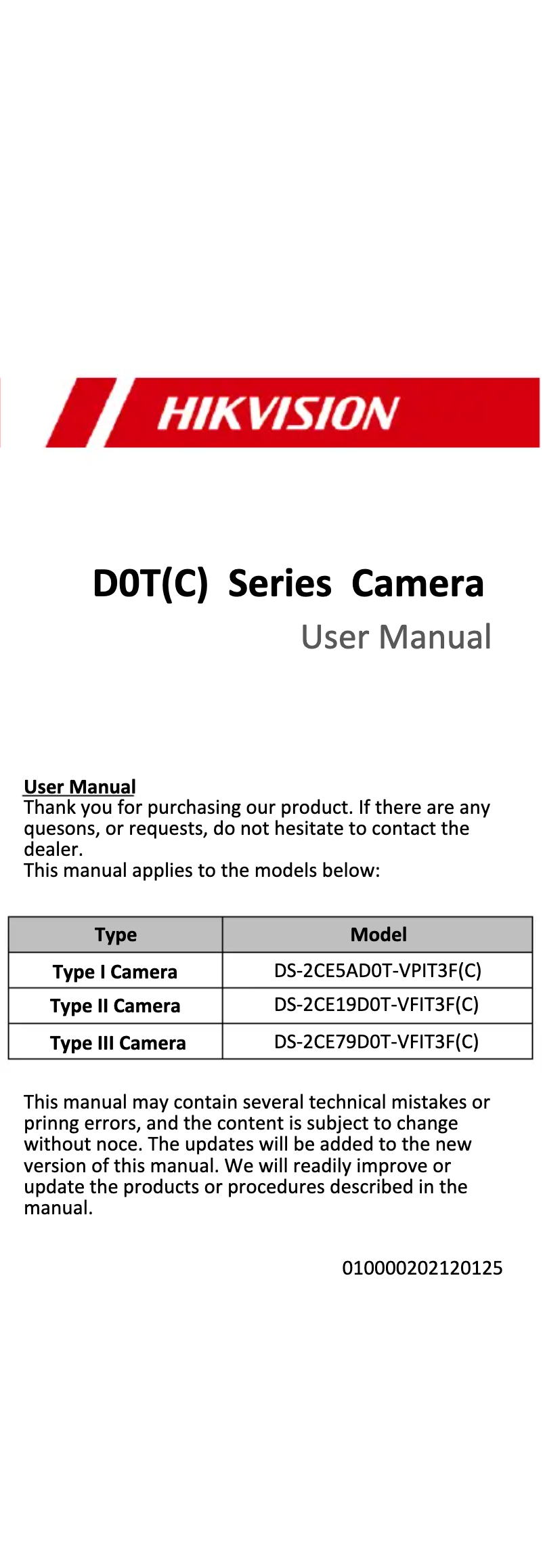 Página 1 del manual Manual de usuario Hikvision DS-2CE79D0T-VFIT3F