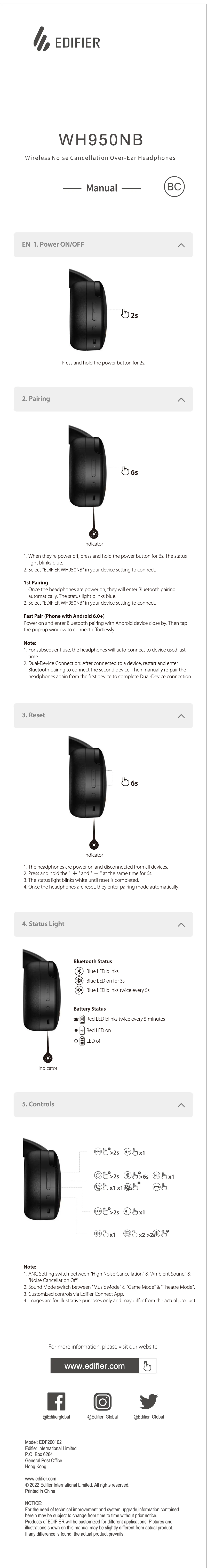 Page n°1 - Manuel utilisateur Edifier WH950NB