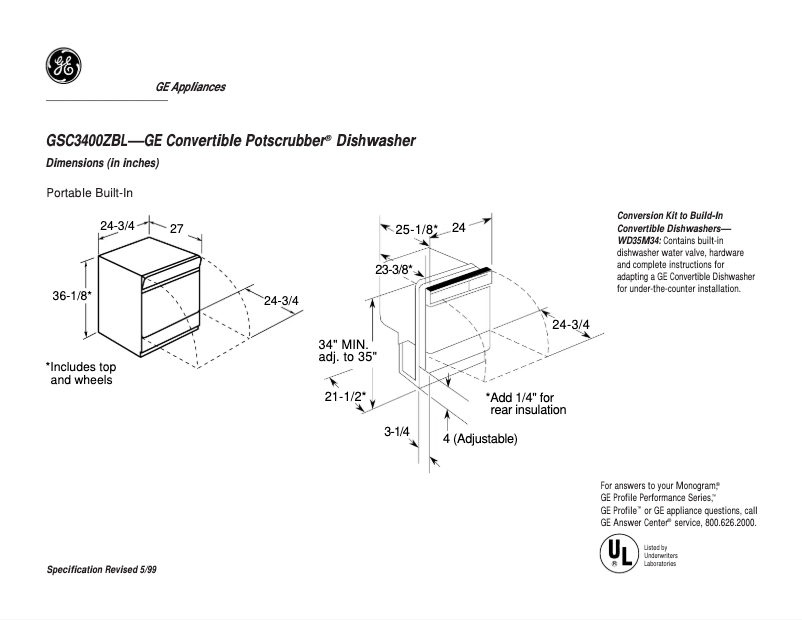 Página 1 del manual Ficha técnica GE GSC3400ZBL