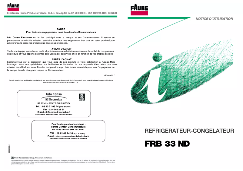 Page n°1 - Manuel utilisateur Faure FRB33ND