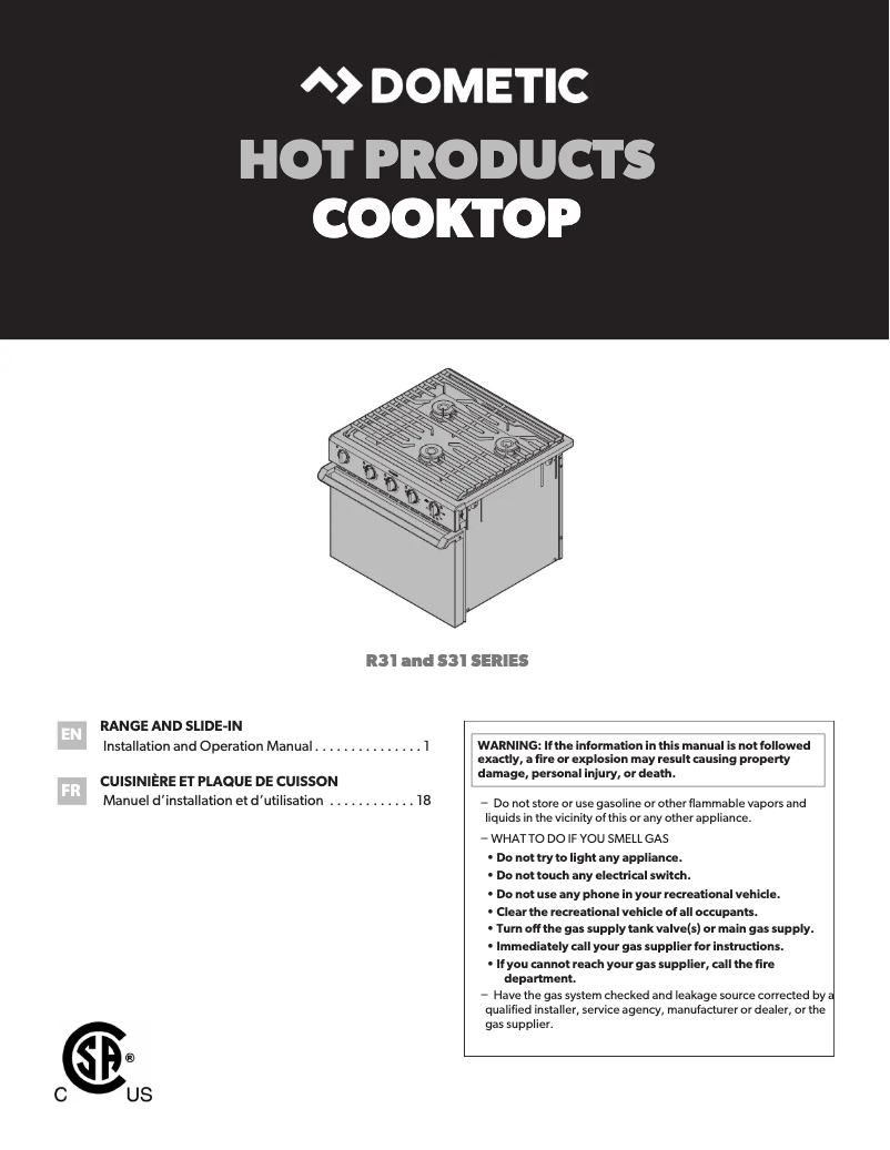 Page 1 de la notice Manuel utilisateur Dometic R31