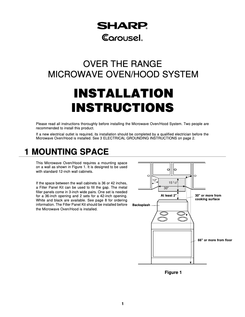 Page 1 de la notice Guide d'installation Sharp R-1874S