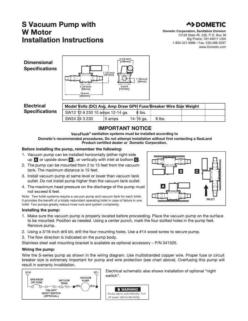 Página 1 del manual Manual de usuario Dometic Pump SW24