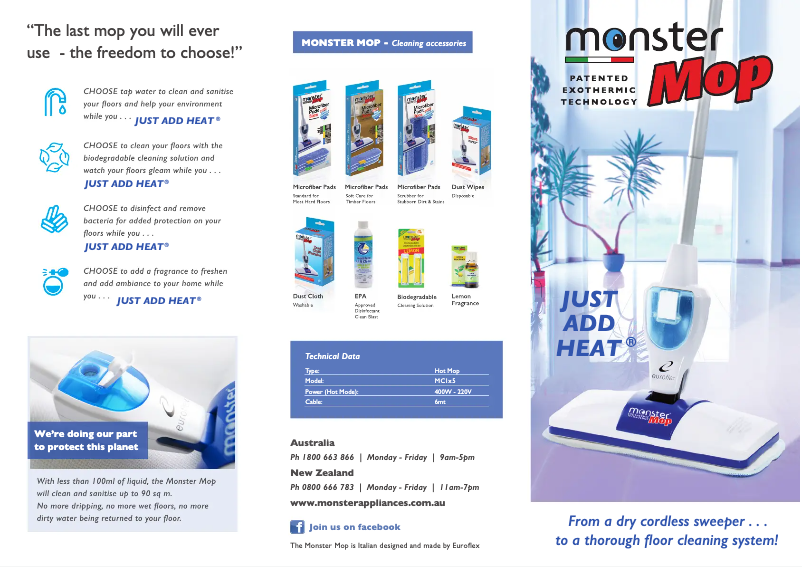 Image de la première page du manuel de l'appareil Monster Mop MC1X5