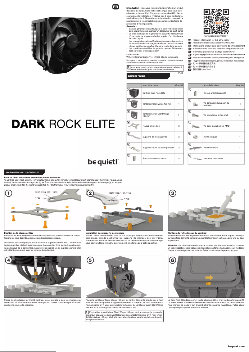 Page n°1 - Manuel utilisateur Be Quiet! Dark Rock Elite