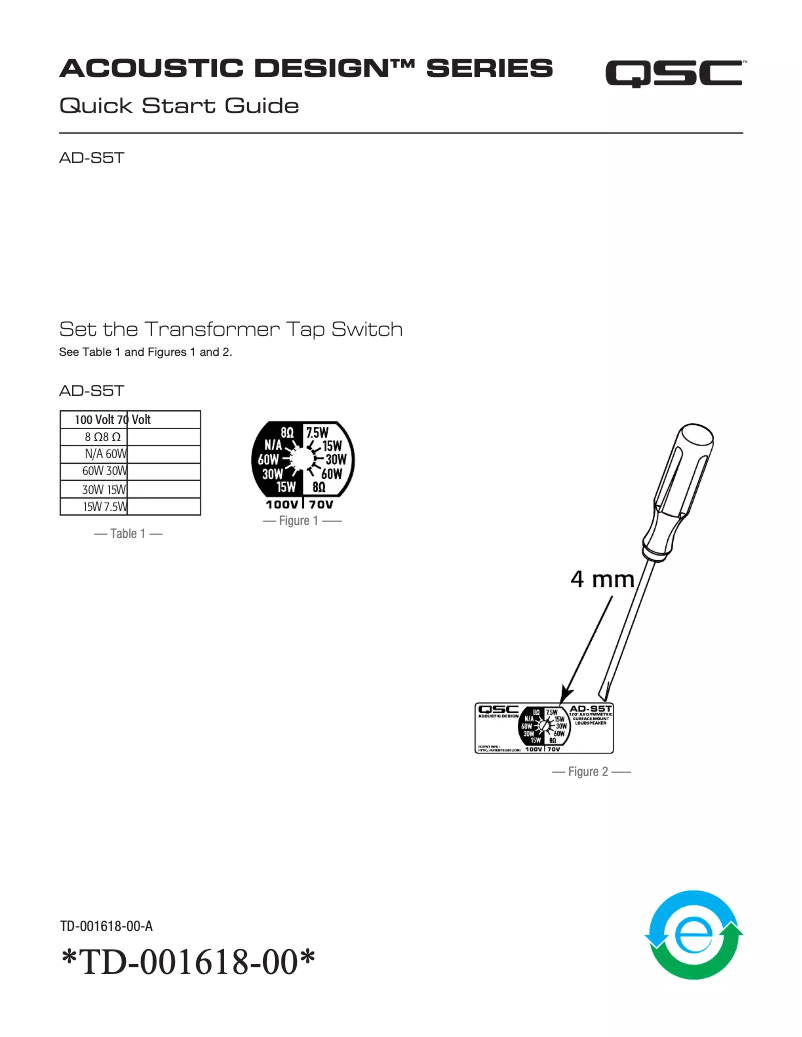 Page 1 de la notice Manuel utilisateur QSC AD-S5T