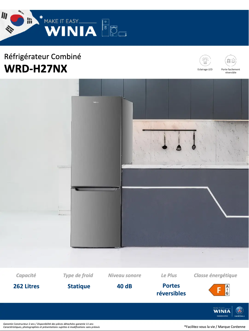 Page 1 de la notice Fiche technique Winia WRD-H27NX