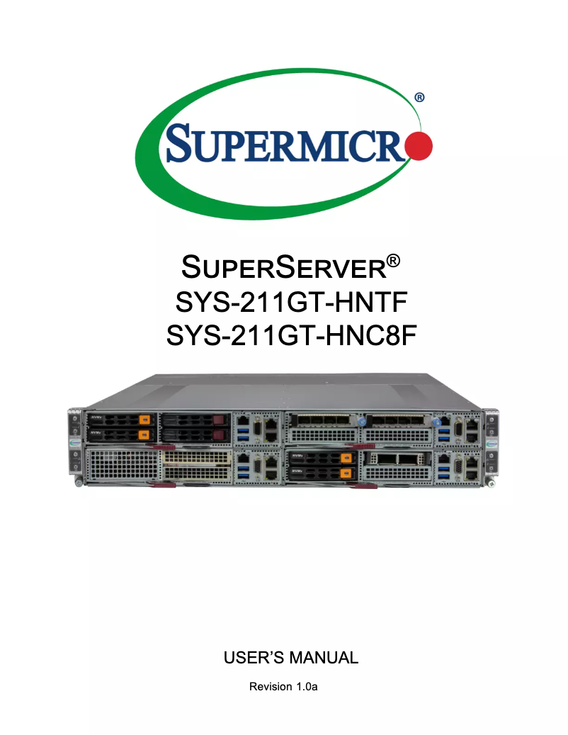 Image de la première page du manuel de l'appareil SuperServer SYS-211GT-HNC8F
