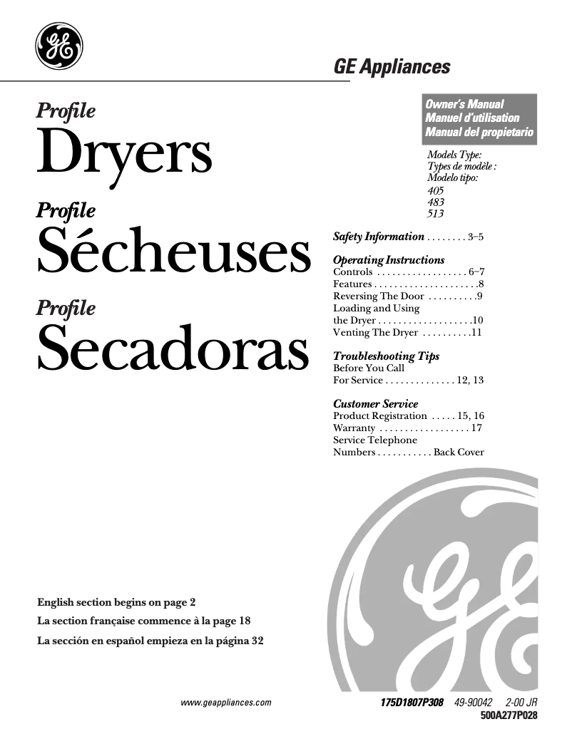 Page n°1 - Manuel d'utilisation et d'entretien GE Profile Prodigy DPSR405EAAA