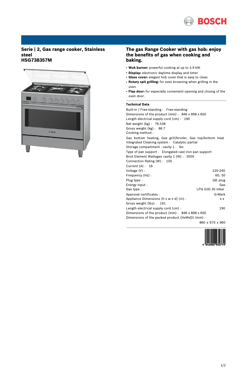 First page image of the manual for HSG738357M