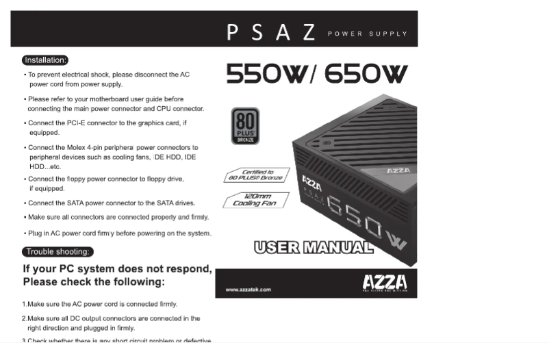 Page 1 de la notice Manuel utilisateur Azza PSAZ New 650W
