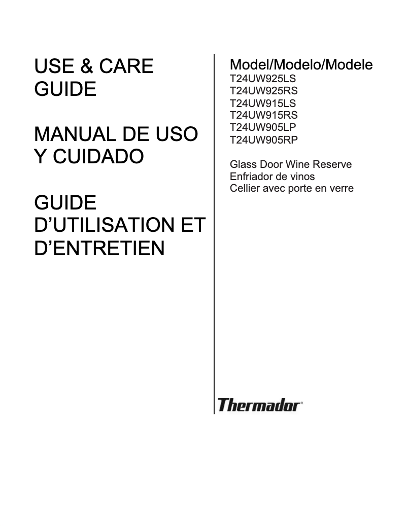 Page 1 of the manual Use and Maintenance Manual Thermador T24UW905LP