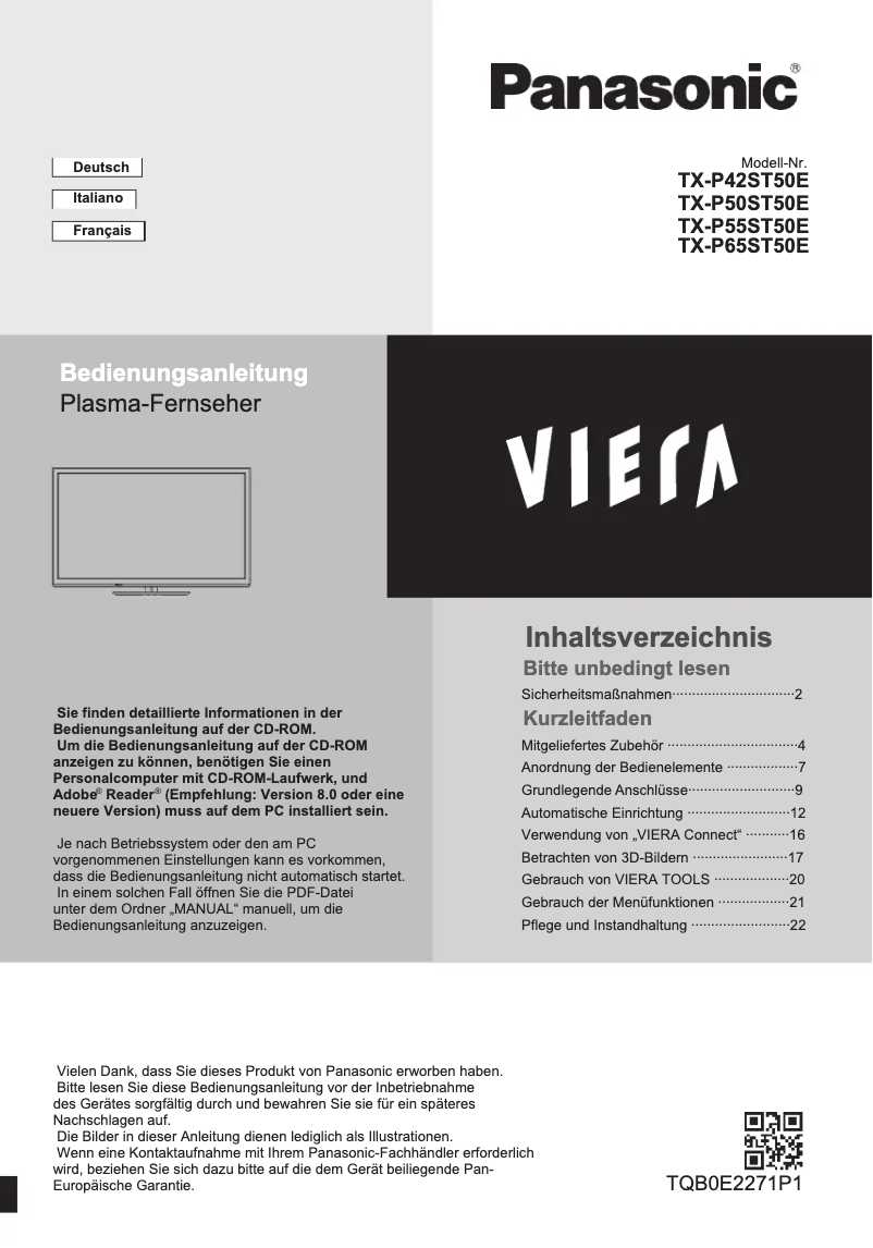 Page 1 de la notice Manuel utilisateur Panasonic TX-P50ST50