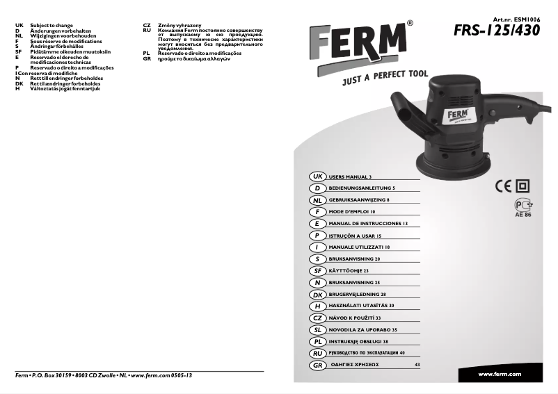 Page n°1 - Manuel utilisateur Ferm FRS-125/430