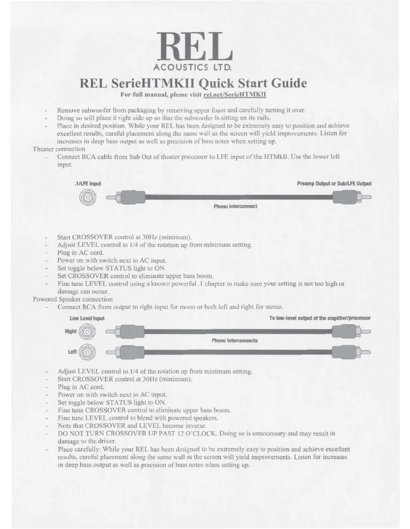 Page 1 of the manual User Manual REL Acoustics HT/1205 MKII