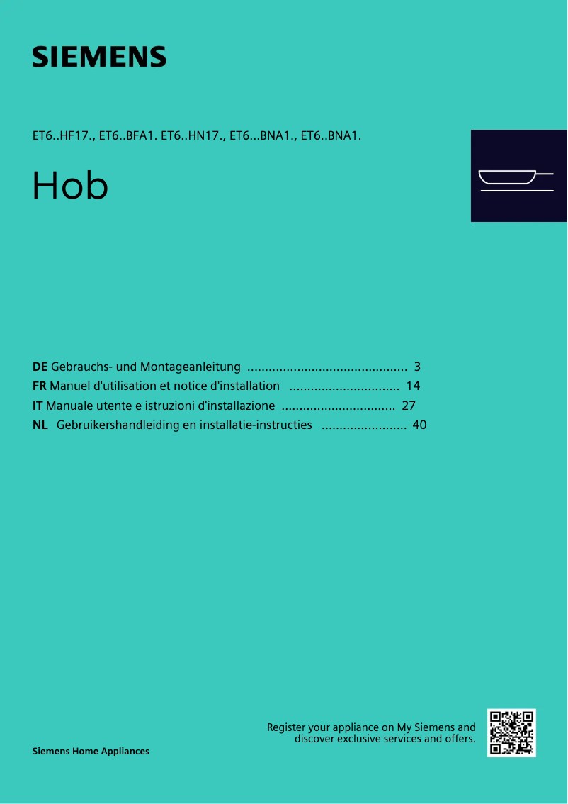 Page n°1 - Guide d'installation Siemens ET631BFA1E