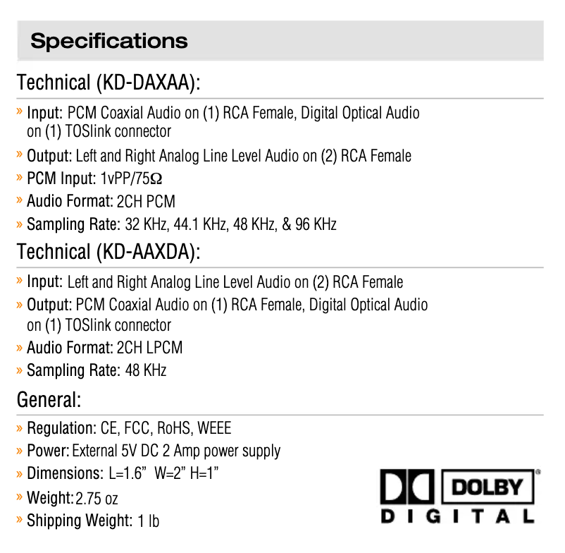 Page 1 de la notice Manuel utilisateur Key Digital KD-DAXAA