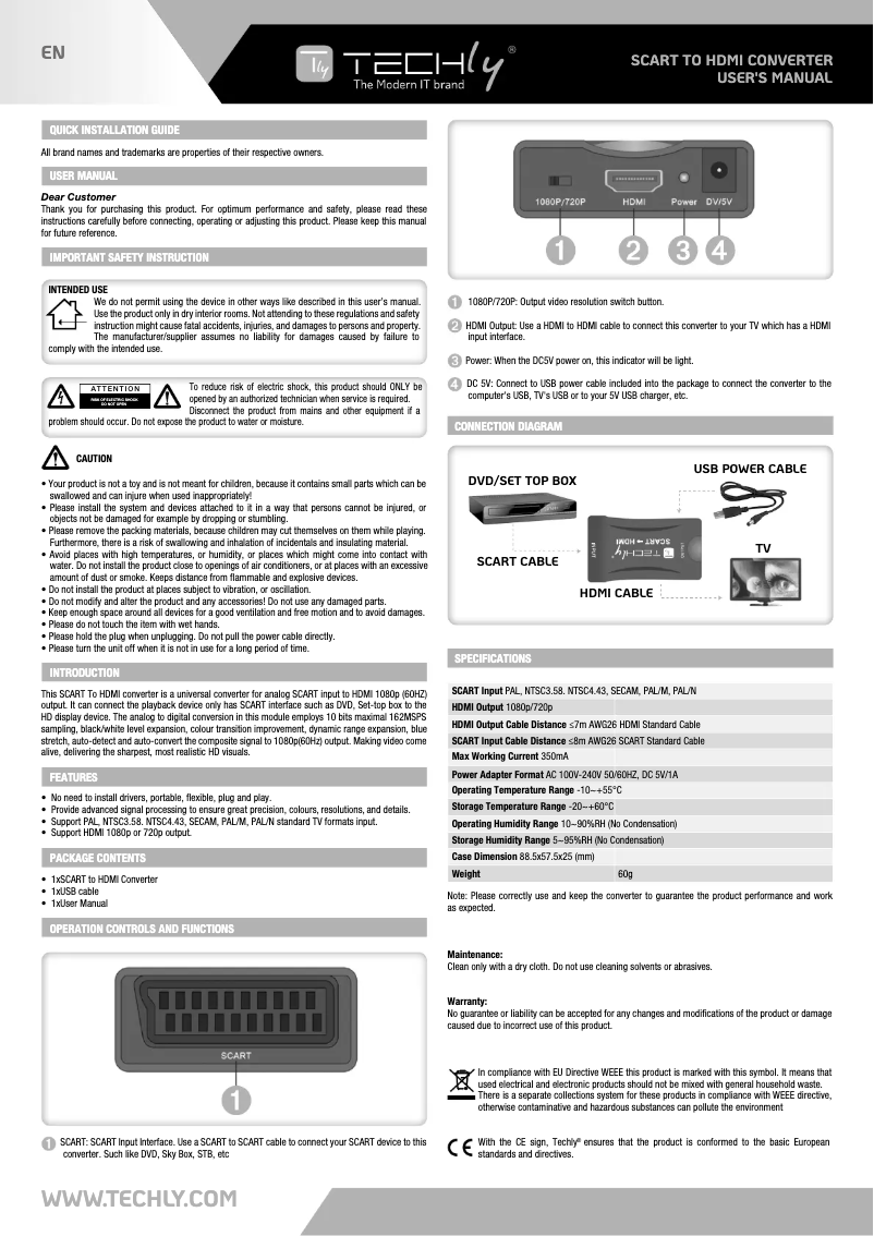 Page 1 de la notice Manuel utilisateur Techly IDATA SCART-HDMI3