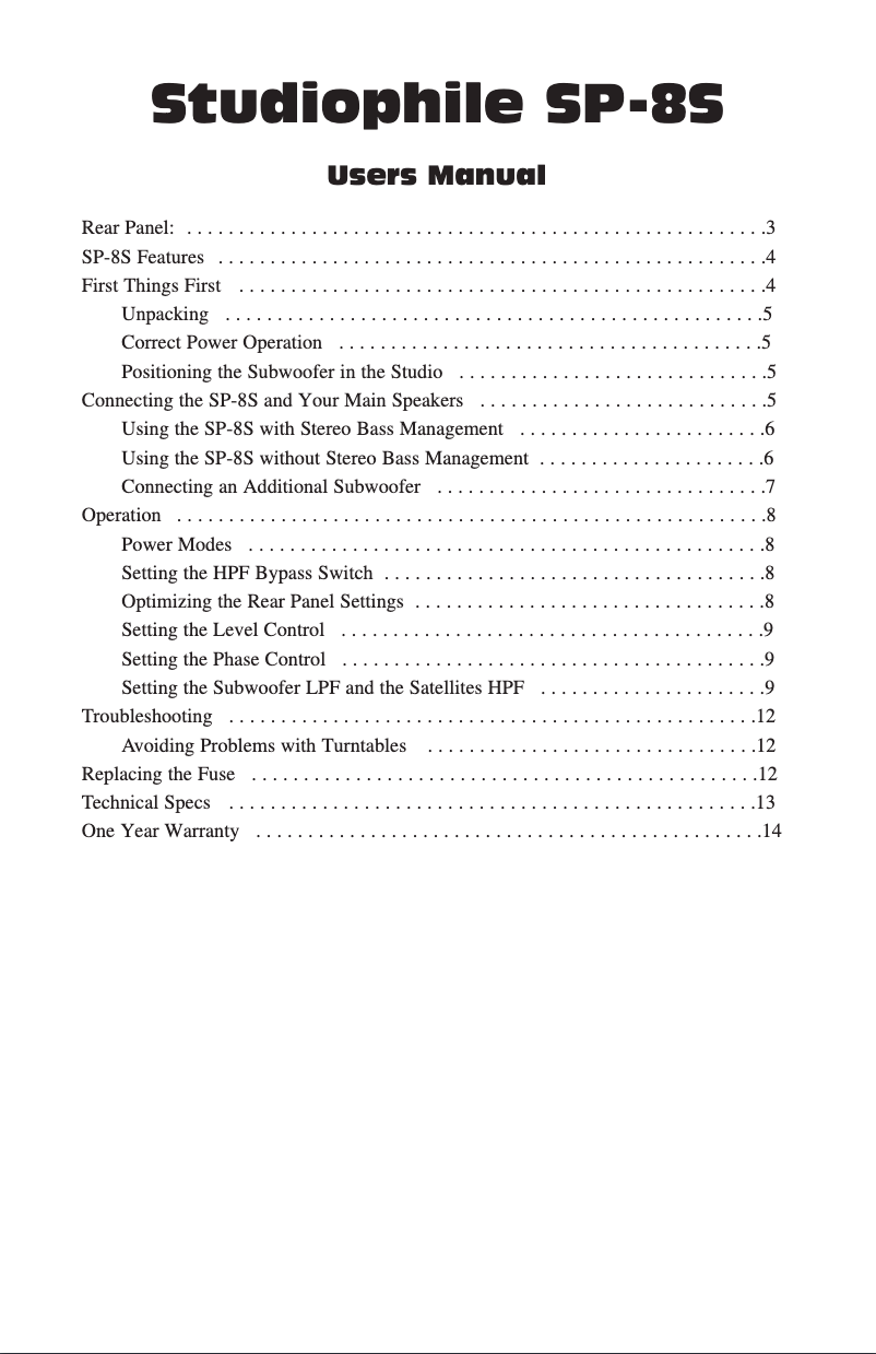 Page 1 de la notice Manuel utilisateur M-Audio Studiophile SP-8B